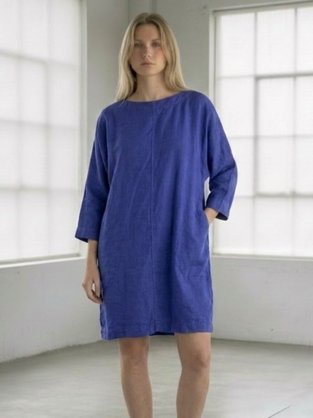 Wilfred Aritzia Delphine Dress Cobalt Blue Viscose Ramie Shift Pockets Women's S